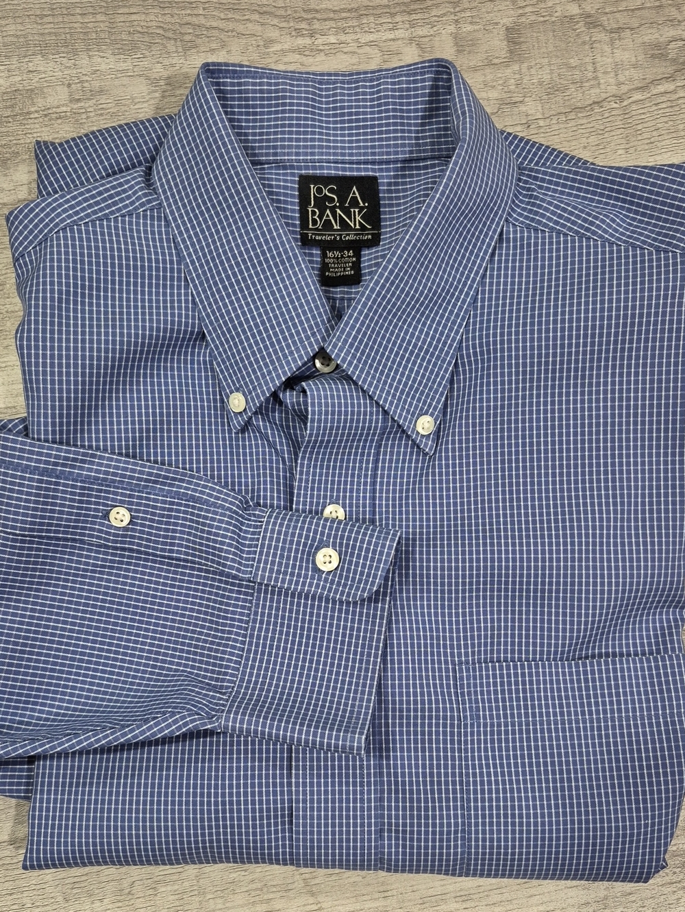 Jos. A. Bank Blue Checked Button-Down Dress Shirt 16.5   34